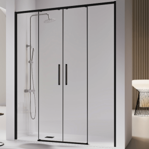 Frontal de ducha 2 fijos + 2 puertas correderas delta negro mate 176-177 cm