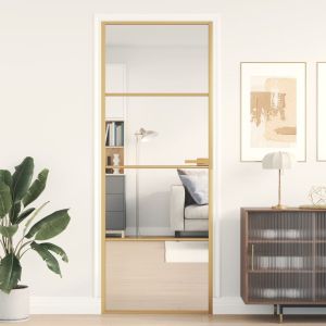 Puerta de interior dorada vidrio templado y aluminio 76x201,5cm wef4149