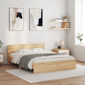 Cama cabecero y luces LED roble sonoma 150x200 cm reg7512