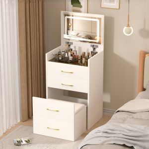 Tocador compacto 3 en 1 con espejo abatible mdf blanco 118x60x40cm