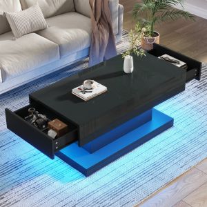 Mesa de centro con LED y 2 cajones negra 45x100x50cm