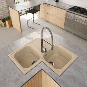 Fregadero angular ícaro 2 senos 76,5x76,5 resina beige mueble 80 cm