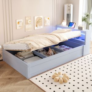 Sofá cama 90x200 cm con LED, enchufe y almacenaje hidráulico mdf – gris