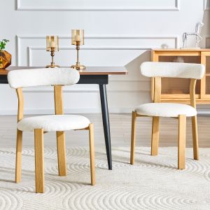 Silla de comedor boucle blanco crema con patas de madera
