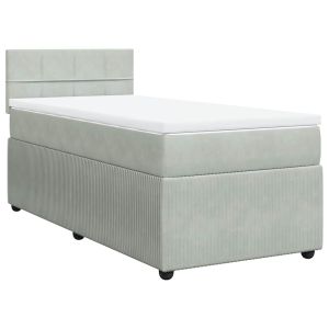 vidaXL cama box spring con colchón terciopelo gris claro 90x190 cm