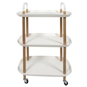 Carro con ruedas de 3 niveles efecto madera y blanco h81 cm - oria
