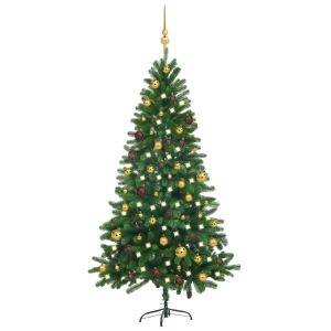 vidaXL árbol de navidad preiluminado con luces y bolas verde 180 cm
