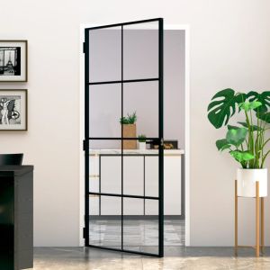 Puerta de interior vidrio templado y aluminio negro 93x201,5 cm wef6952