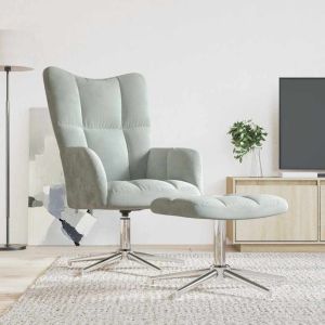 Sillón de relax con taburete terciopelo gris claro qweo4925