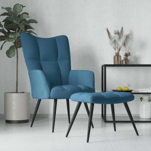 Sillón de relax con taburete terciopelo azul qweo5124