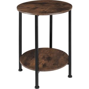 Mesa auxiliar redonda, 2 estantes, rústica, 45 x 64 cm, madera oscura