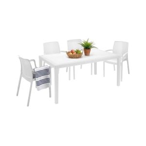 Set de muebles de exterior lograto, mesa, plástico blanco