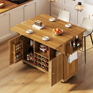 Isla de cocina extensible con ruedas y almacenaje mdf marrón 95x142,5x80cm