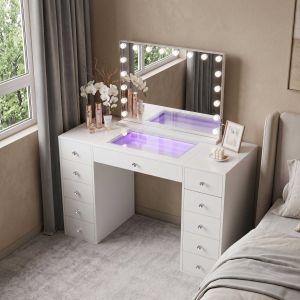 VANITII Tocador de maquillaje con luz espejo blanco 130 x 55 x 139 cm