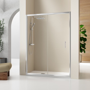 Mampara ducha frontal corredera 1 puerta 1 fijo | transparente cromo 170cm
