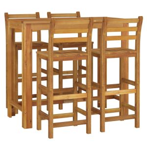 vidaXL mesa y taburetes altos de jardín 5 pzas madera maciza acacia