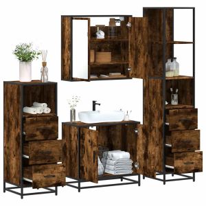 Set de muebles baño 4 pzas madera contrachapada roble ahumado esb7964