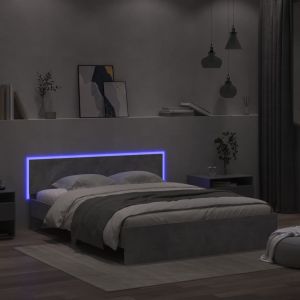 Cama cabecero y luces LED gris hormigón 160x200cm es5935