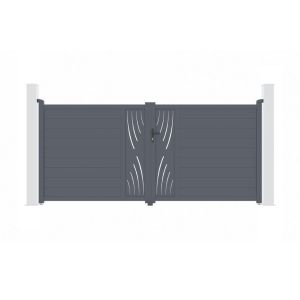 Puerta batiente regulable ancho 3,5m veleta h.160cm aluminio gris