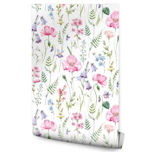 Papel Pintado Para Salón Con Flores Amapolas Hojas Naturaleza 53cm x 10m