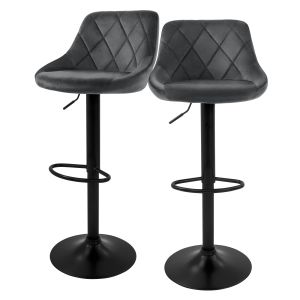 Set 2x taburetes de bar de terciopelo gris sillas giratorias con reposapiés