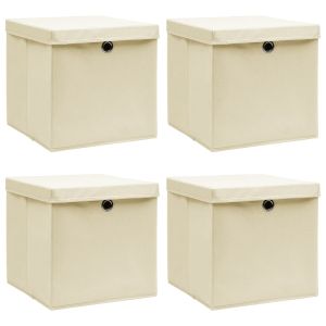 vidaXL cajas de almacenaje con tapas 4 uds tela crema 32x32x32 cm