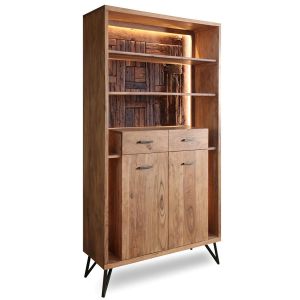 Mueble entrada madera acacia con 2 cajones y 2 puertas con luz LED