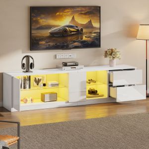 Mueble de tv con LED 2 cajones 1 puerta blanco 52x160x40cm