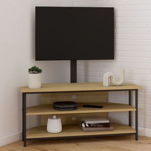 Mueble de tv de esquina industrial de madera y metal negro de 100 cm