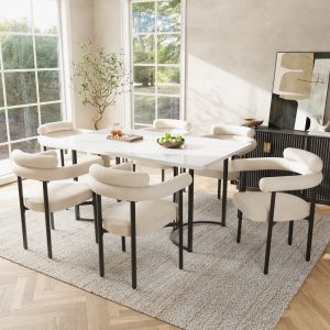 Conjunto de mesa y sillas metal beige blanco estilo moderno