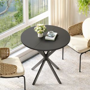 Mesa redonda comedor cocina salón despacho madera metal negro 75x80x80cm