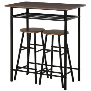 Conjunto de barra industrial 3 piezas con 2 taburetes negro con estante