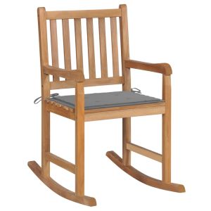 vidaXL silla mecedora de madera maciza de teca con cojín gris