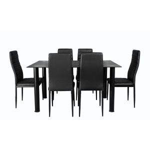 Conjunto de cristal mesa temaplado 140x80cm y 6 sillas color negro