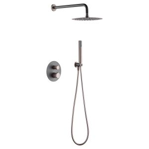 Imex-conjunto ducha line gris champagne termostático empotrado