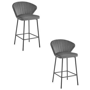 Taburete de bar valora gatta, terciopelo gris oscuro, patas negras (x2)