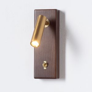 Aplique de pared LED 3W 2800K dorado con base madera rectangular Opéra