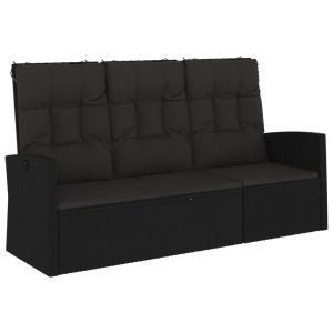 vidaXL banco jardín reclinable y cojines ratán sintético negro 173 cm