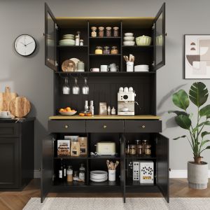 Vitrina para comedor cocina con puertas de cristal negro 191x120x40cm