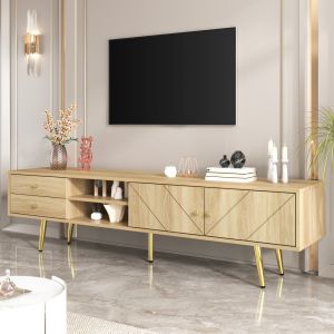Mueble de tv con 2 puertas y 2 cajones madera natural 42x160x36cm