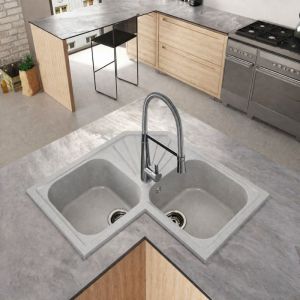Fregadero angular ícaro 2 senos 76,5x76,5 resina gris seda mueble 80 cm