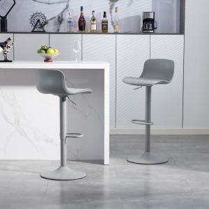 Taburete de bar giratorio ajustable gris con respaldo ergonómico