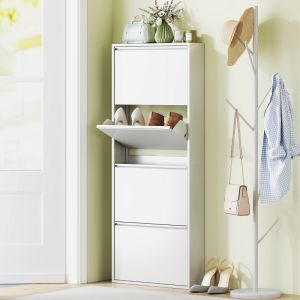 Zapatero estrecho con 4 klapas metal blanco 139,5x55x15cm