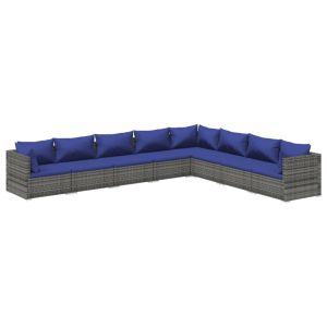 vidaXL set de sofás de jardín 8 piezas y cojines ratán sintético gris