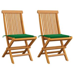 vidaXL sillas de jardín 2 uds con cojines verdes madera de teca