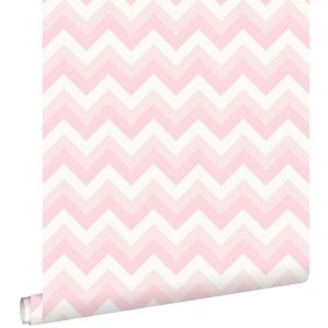 Estahome papel pintado zigzag chevrons rosa claro y blanco 53 cm x 10.05 m