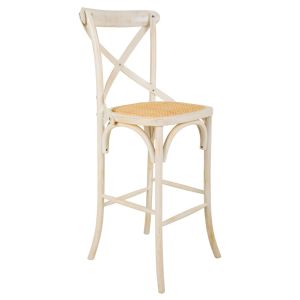 Taburete de madera y asiento de ratán blanco 45x53x75/116