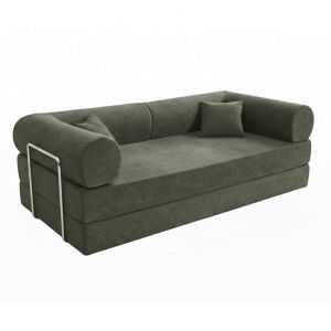 Sofá cama de 2 plazas en tela con cojines modulares verde l 204 cm