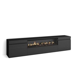 Mueble tv, 200x35x45cm, negro, chimenea eléctrica rf2187