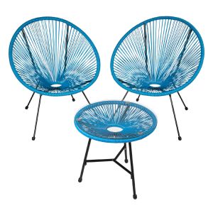 Set de 2 sillas de jardín con mesa de estilo retro acapulco azul